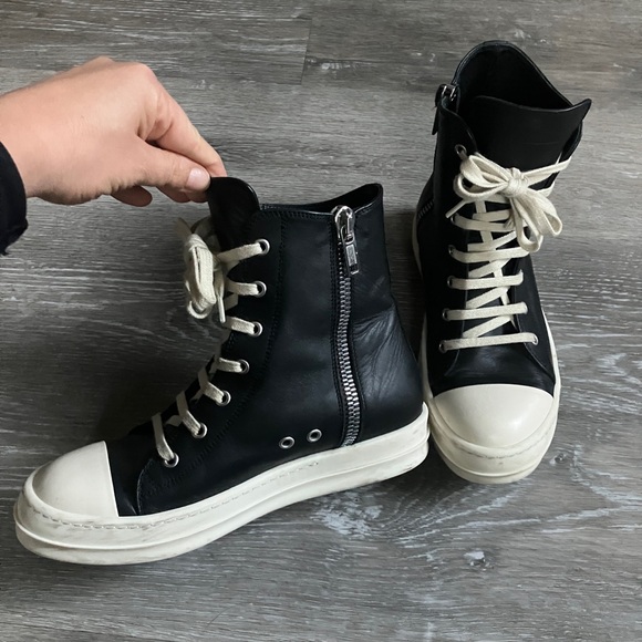 RICK OWENS rubber toecap high-top sneakers. Made in Italy 100% Calf leather - Picture 9 of 10